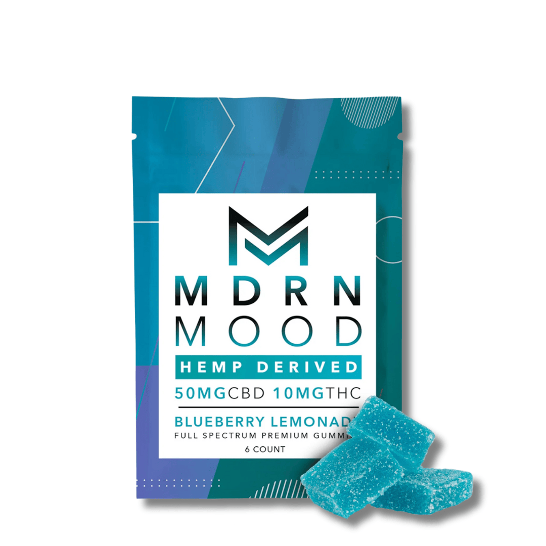 about-01 6 Gummies CBD THC 10 Mg Blueberry Lemonade MDRN MOOD USA