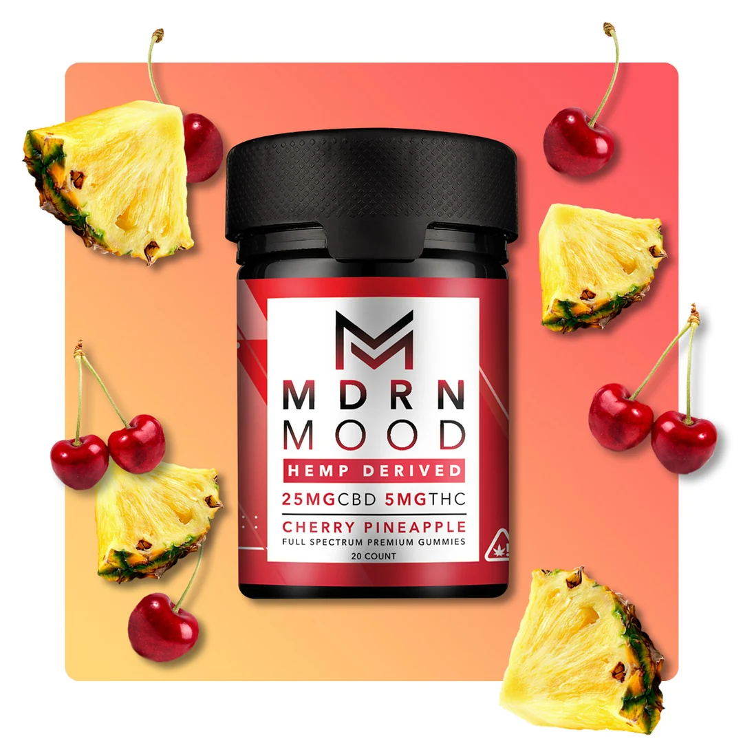 MDRN Mood Gummies Cherry Pineapple Gummies, 5mg THC + 25mg CBD (20ct) - Image 2